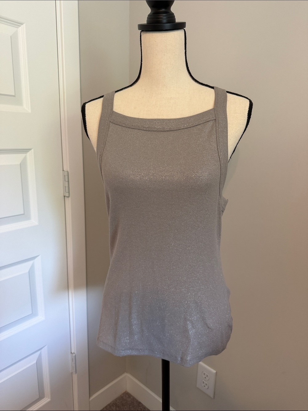 Express Metallic Silver Square Neck Tank